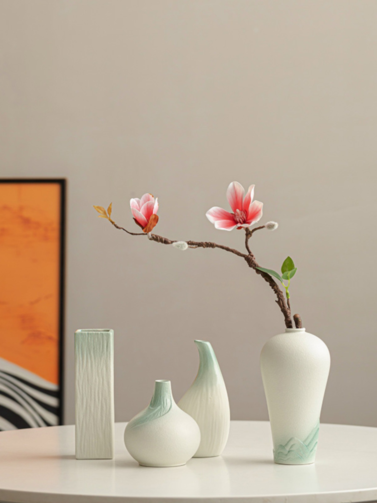 Белая ваза для стола, украшения для дома, гидропонные зеленые растения, искусственные цветы