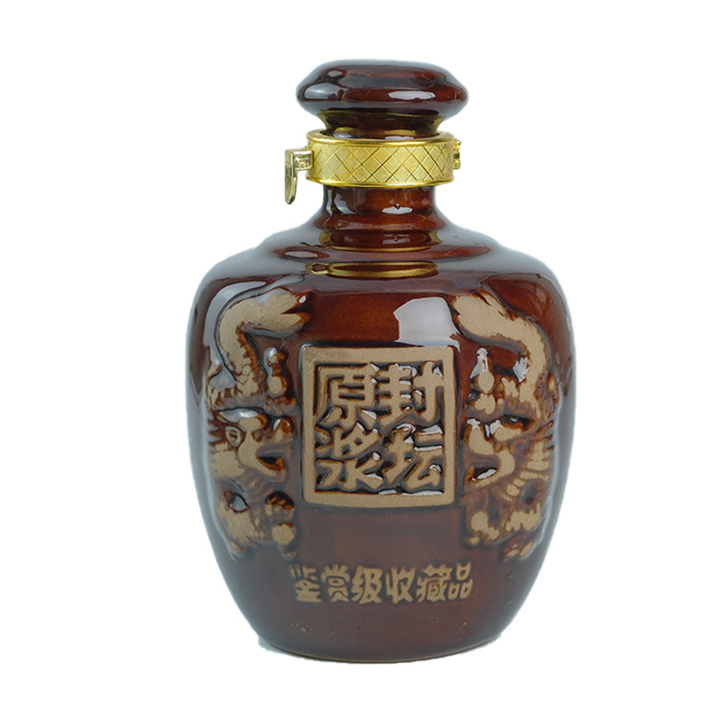 Raw pulp sealing altar Shuanglong 1 2 3 5 10kg series clay pottery altar ceramic wine bottle household wine jar wine wholesale