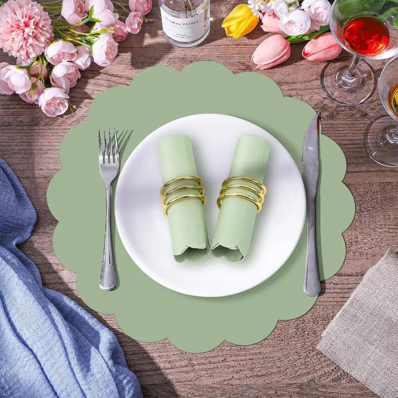 Cross-border Amazon Tail Grass Green Flower Paper Placemat Square Wave Edge Disposable Table Mat Wedding Birthday Party