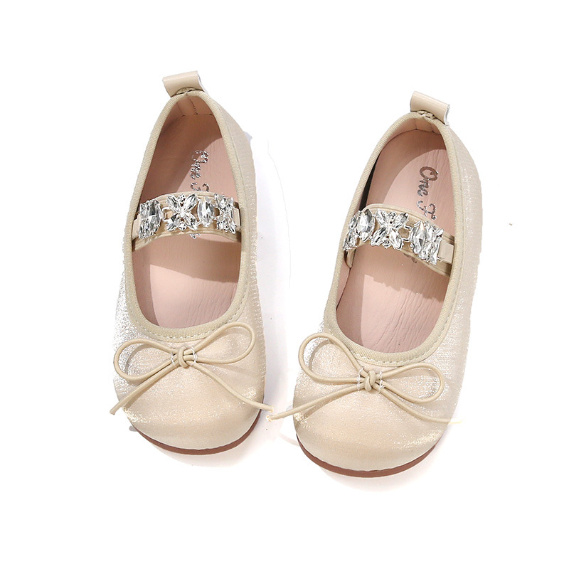 Girls Satin Princess Shoes 2025 Spring New Rhinestone Small Leather Shoes French Fashion Elegant Shoes
