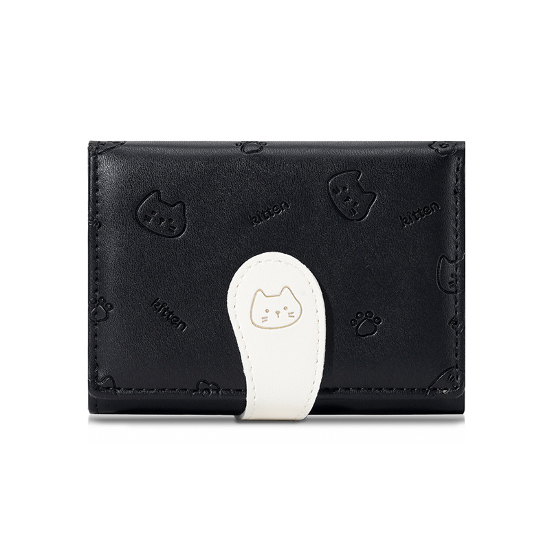 Cat Little Tail Cute Women Card Bag Wallet High Fashion Buckle PU Short Three-fold Coin Purse wallet