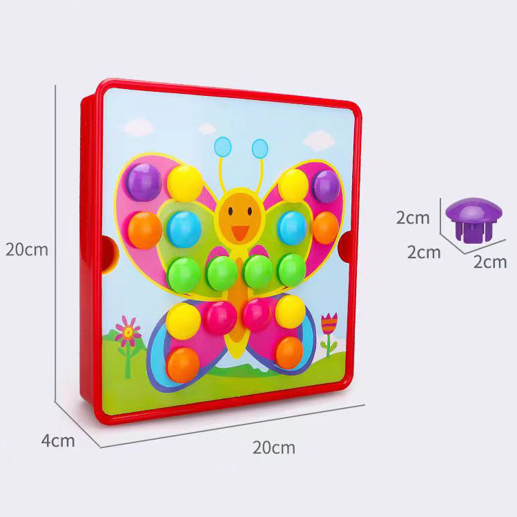 Cross-border Large Particle Mushroom Nail Puzzle Button Assembled Art Board Kindergarten Color Cognitive Assembled Toy Gift