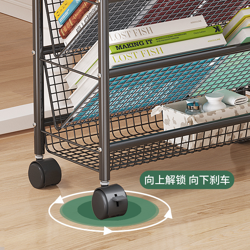 Movable Bookshelf Storage Rack Reading Storage Rack Household Trolley with Wheels Floor-Standing Simple Bookcase for Dormitory