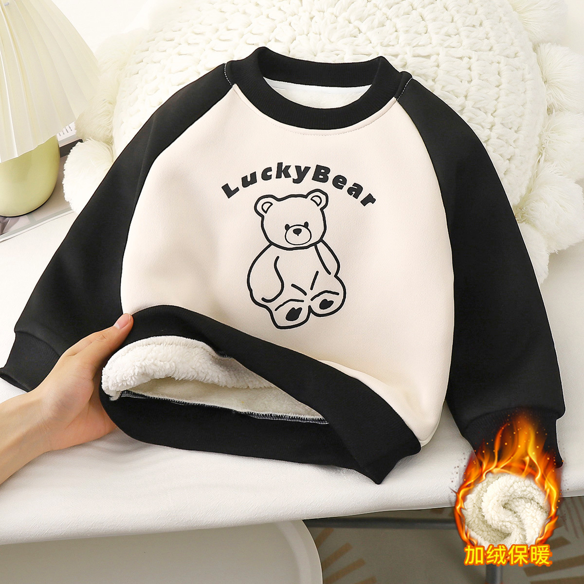 Boys' Sweatshirt Winter Children's 2024 New Cartoon Girls' fleece-lined Thickened Baby Warm Clothes Children's Clothing