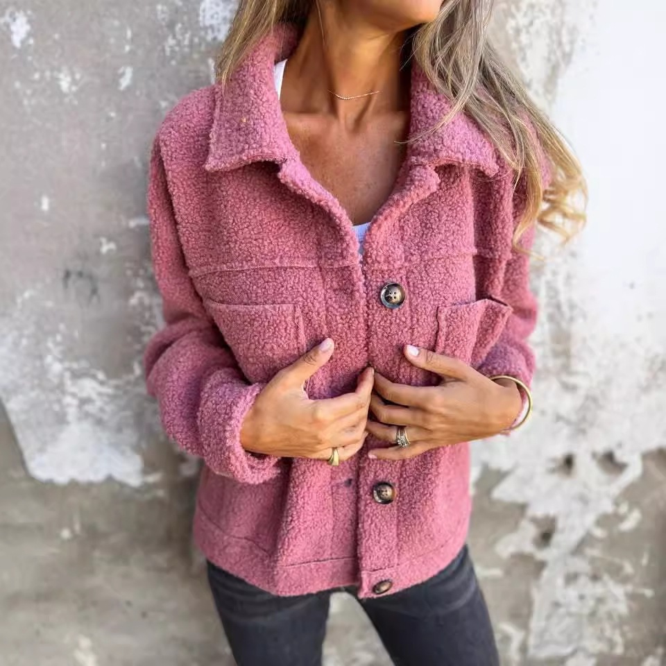 2024 Independent Station New Amazon AliExpress-Fall/Winter Lapel Single-breasted Lamb Wool Jacket