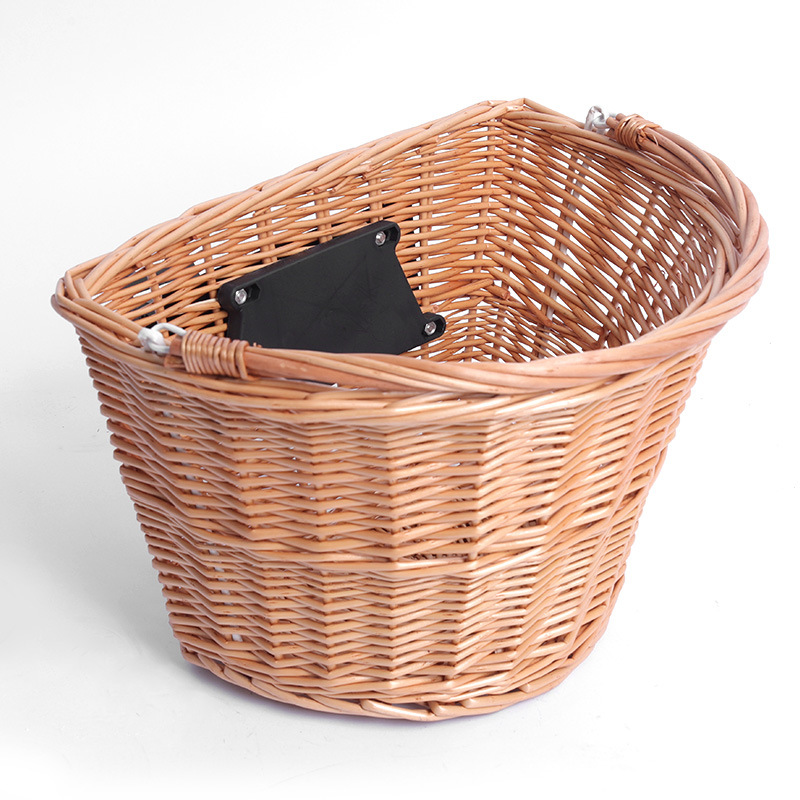 Wicker flat side basket vegetable basket hand-woven storage basket adult bicycle basket woven basket portable shopping basket