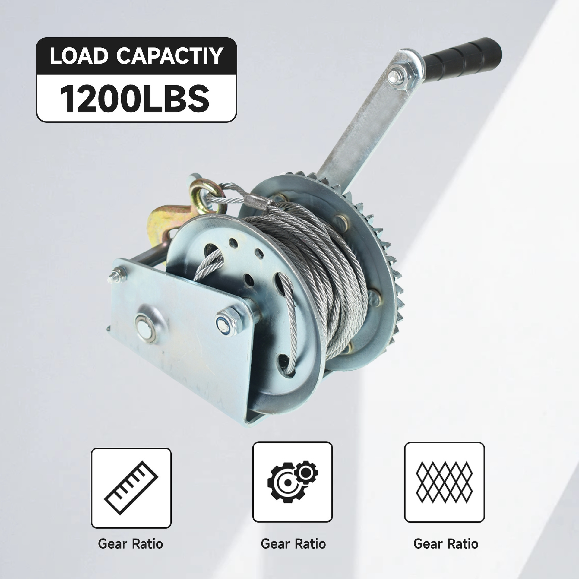 2025 New Cross-Border Dropshipping 1 Piece 1200 Lbs Heavy-Duty Hand Winch High Carbon Steel Silver Cross-Border Dropshipping