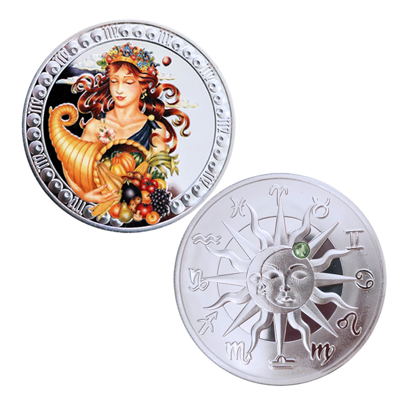 Cross-Border Tarot Constellation Pisces Commemorative Coin Foreign Trade Commemorative Medal 12 Constellation Set Commemorative Medal Embossed Metal Badge