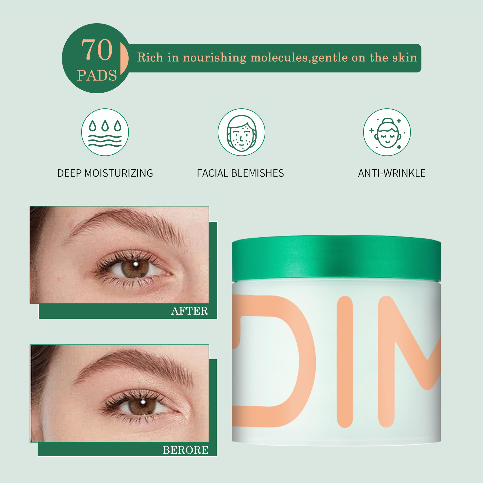 Centella Asiatica Moisturizing Cotton Pads, Intensive Hydration, Moisturizing, Soothing Redness, Strengthening Skin Base, Repairing Barrier, Skin Care Cotton Pads