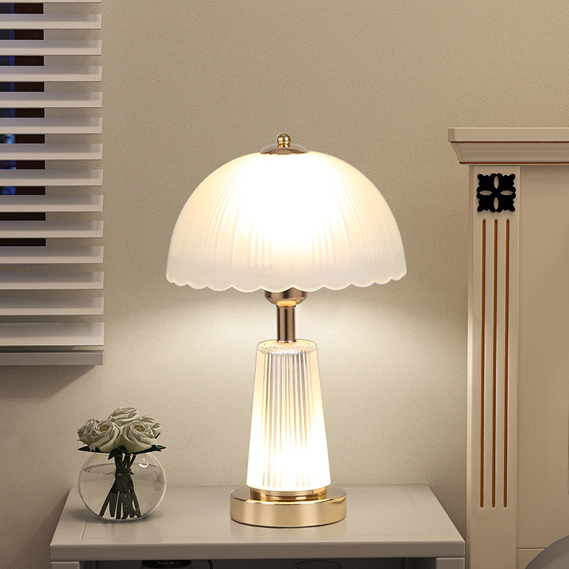 American Style Retro Casual Double Control Dimming Glass Table Lamp Bedroom Bedside Table Decoration Small Lamp Bedroom Essential