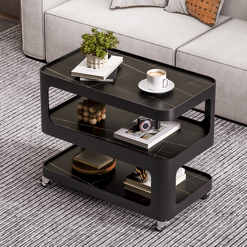 Nordic Style Cream Style Wheeled Removable Side Table Rock Plate Light Luxury Living Room Sofa Cyber Celebrity Coffee Table Mini Corner Table Tea Table