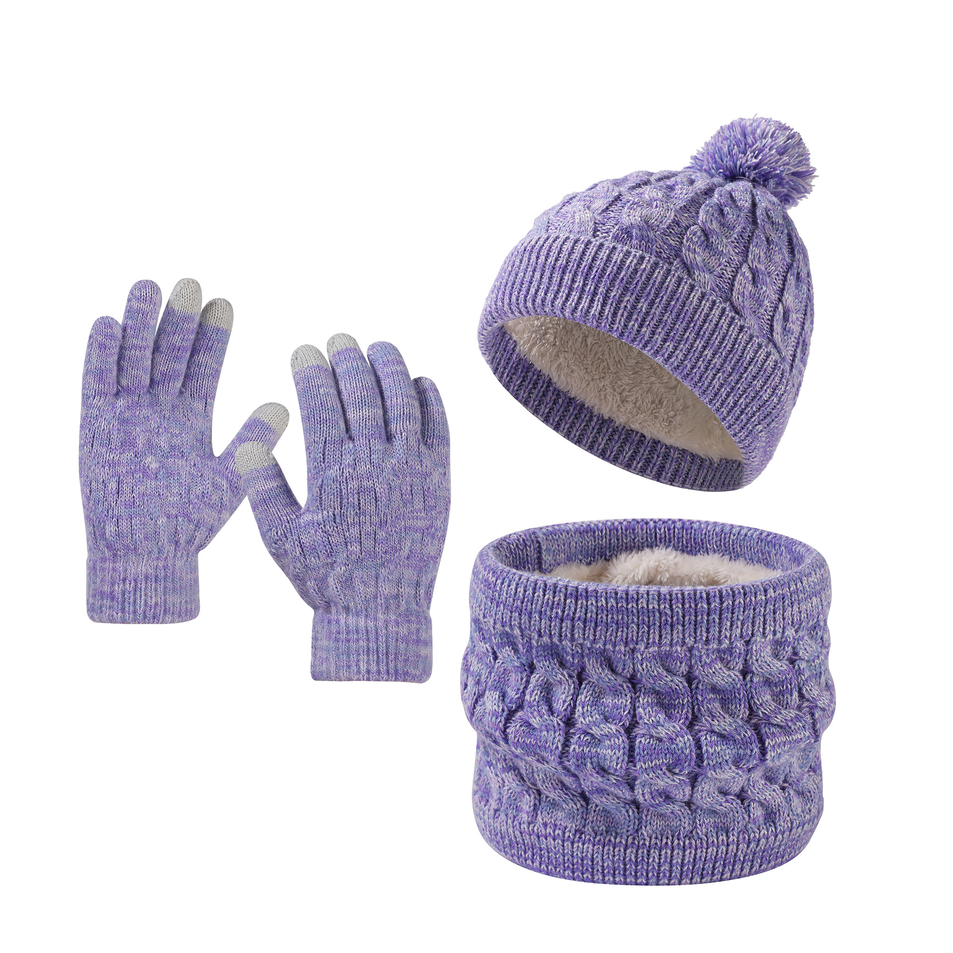 Children's winter hat scarf gloves three-piece set sweet all-match top ball turn-up wool cap thickened warm scarf
