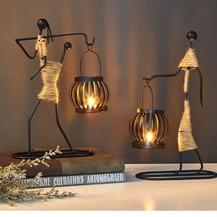 Creative Iron Hemp Rope Girl Lantern Candlestick Home Decoration Art Ornaments Living Room Iron Crafts Lantern