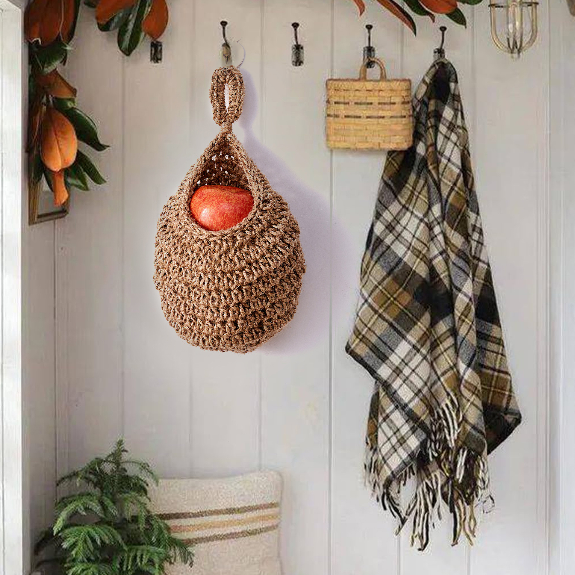 Handmade cotton rope woven wall hanging net bag vegetable and fruit storage basket bird's nest wall hanging water drop net bag