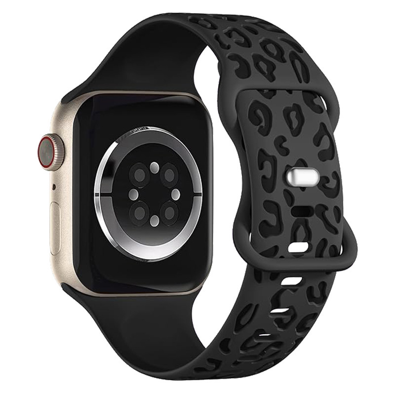Suitable for Apple iwatch leopard print two-color carved silicone strap 38MM/42MM laser carved concave leopard print strap