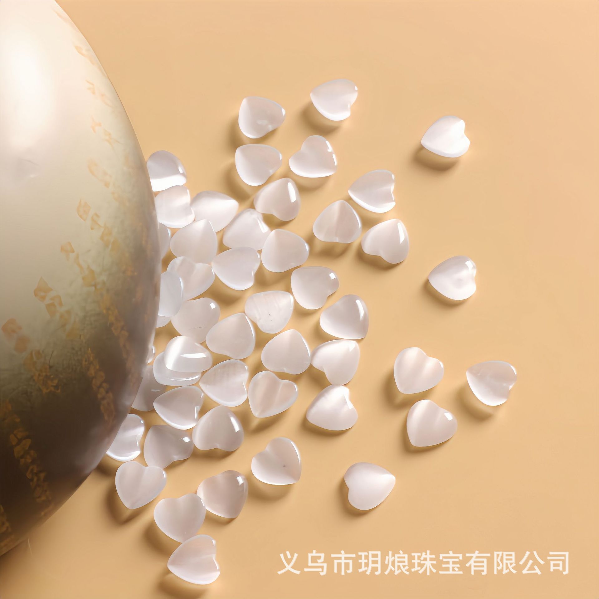 Grade 7A white opal high quality peach heart-shaped flat-bottomed ring DIY semi-finished accessories love nail art patch