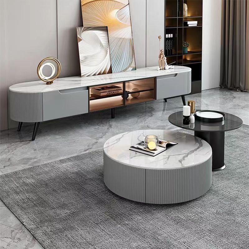Slate Coffee Table Living Room Home Tv Cabinet Combination Small Apartment Modern Minimalist Light Luxury Glass Tea Table