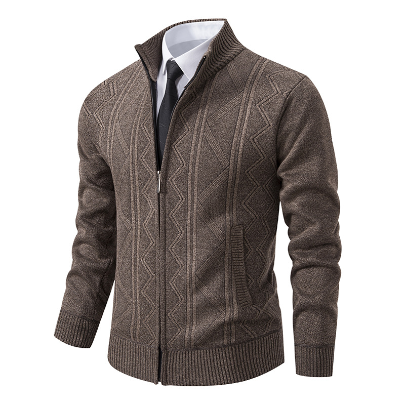 Autumn and winter men's middle-aged sweater cross-border casual men's cardigan sweater coat stand collar knitted thickened warm