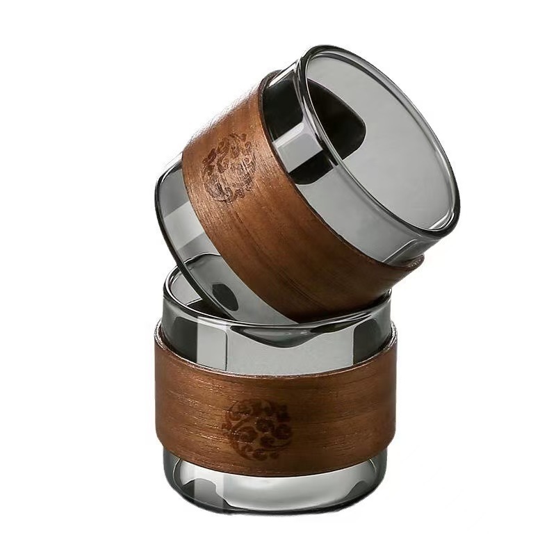 Glass Tea Cup Walnut Anti-scalding Single Cup Master Cup Japanese Kung Fu Tea Set suit High-end Household Tea Cup