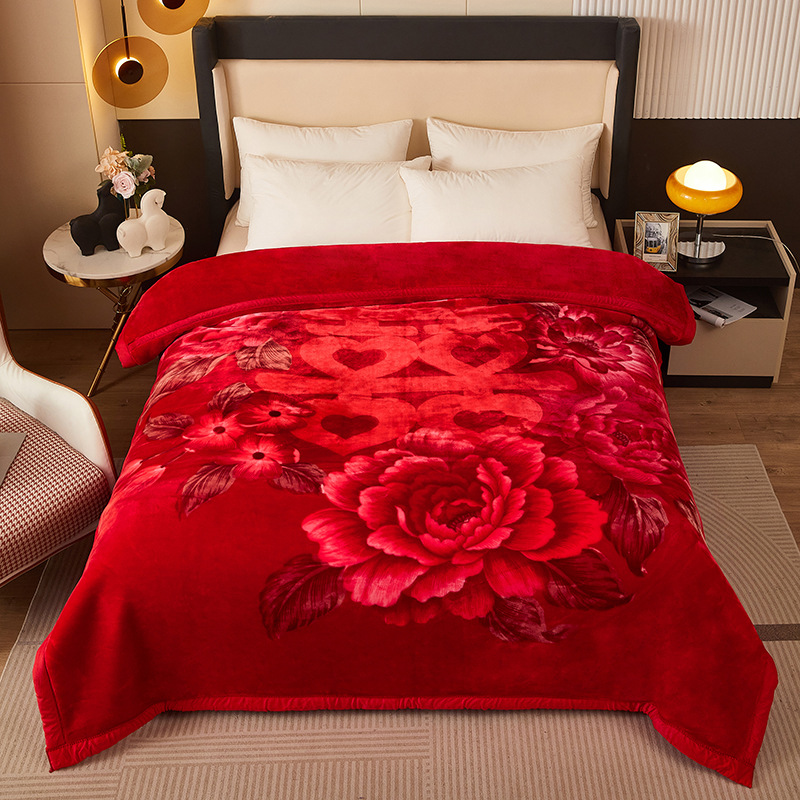Cross-Border Wedding Ultra-Soft Autumn and Winter Thickened Double-Layer Raschel Blanket Manufacturer Wholesale Cloud Mink Velvet Group Purchase Gift Special Price