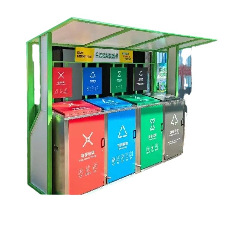 Various Styles of Outdoor Waste Sorting Stations with Lacquered Finish for Community Waste Disposal