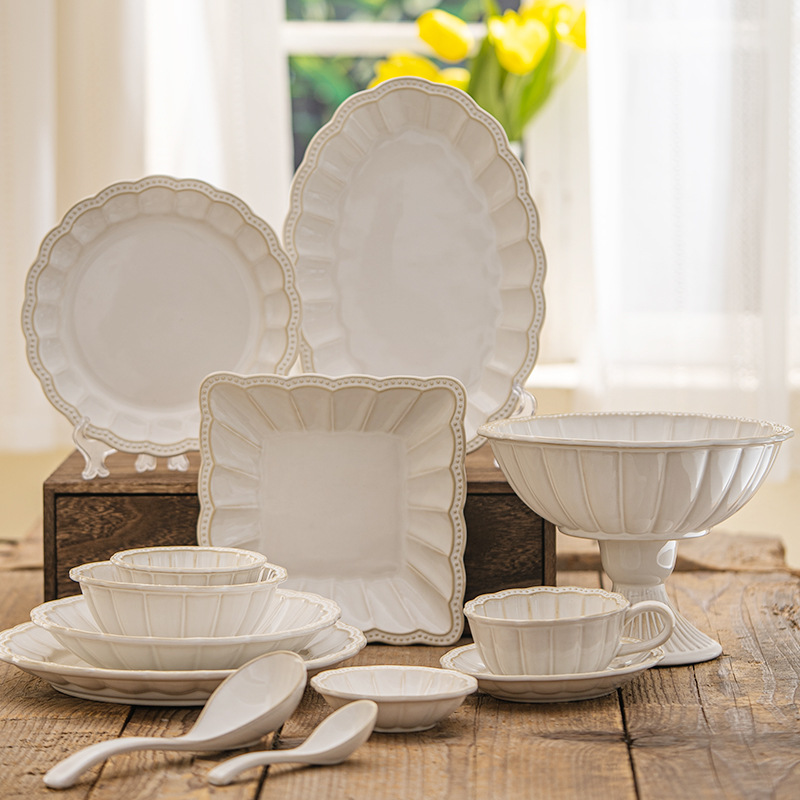 Набор посуды в французском стиле: тарелки и миски с рельефом для домашнего использования, оптовая продажа десертных тарелок