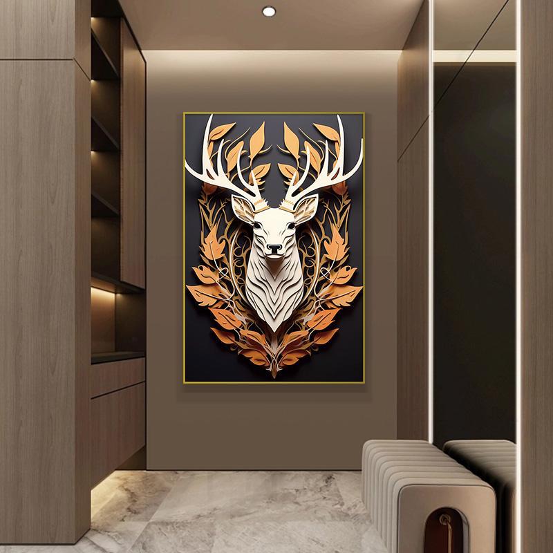 Crystal Porcelain Plexiglass Entrance Hall Decorative Painting Living Room Aluminum Alloy Frame Sofa Floor Painting Deer 80120