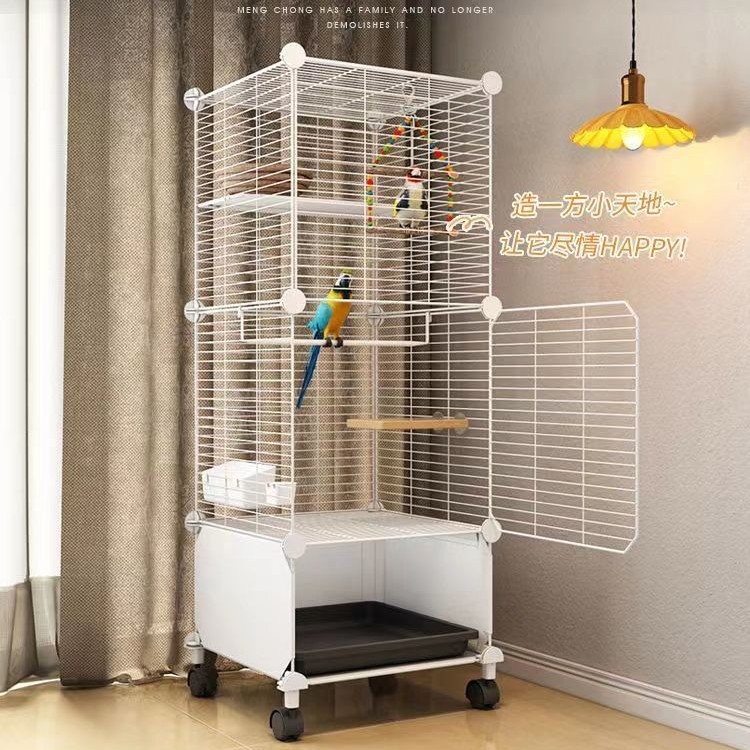 Tiger skin Parrot bird cage embroidered peony luxury large villa small size bird cage metal roof shape viewing cage