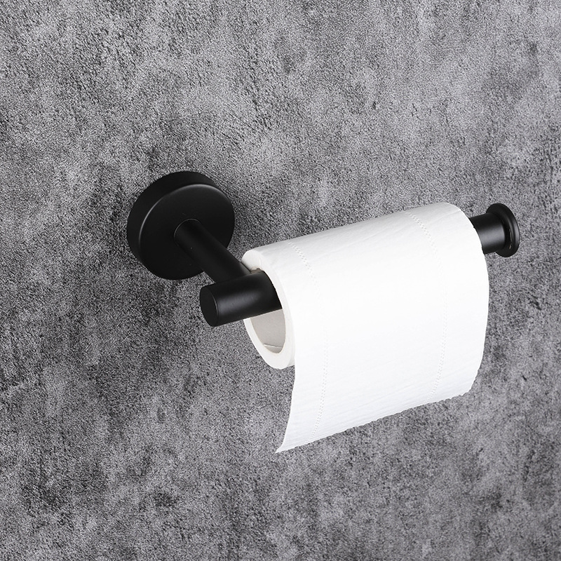 Stainless Steel Bathroom Hardware Kit Tissue Rack Bathrobe Hook 24 Inch Towel Rod Black silver Set of Seven