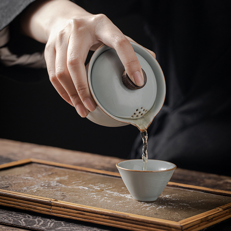 Ru Kiln travel tea set suit outdoor portable one pot three cups kung fu tea making express Cup complete set of hand gifts