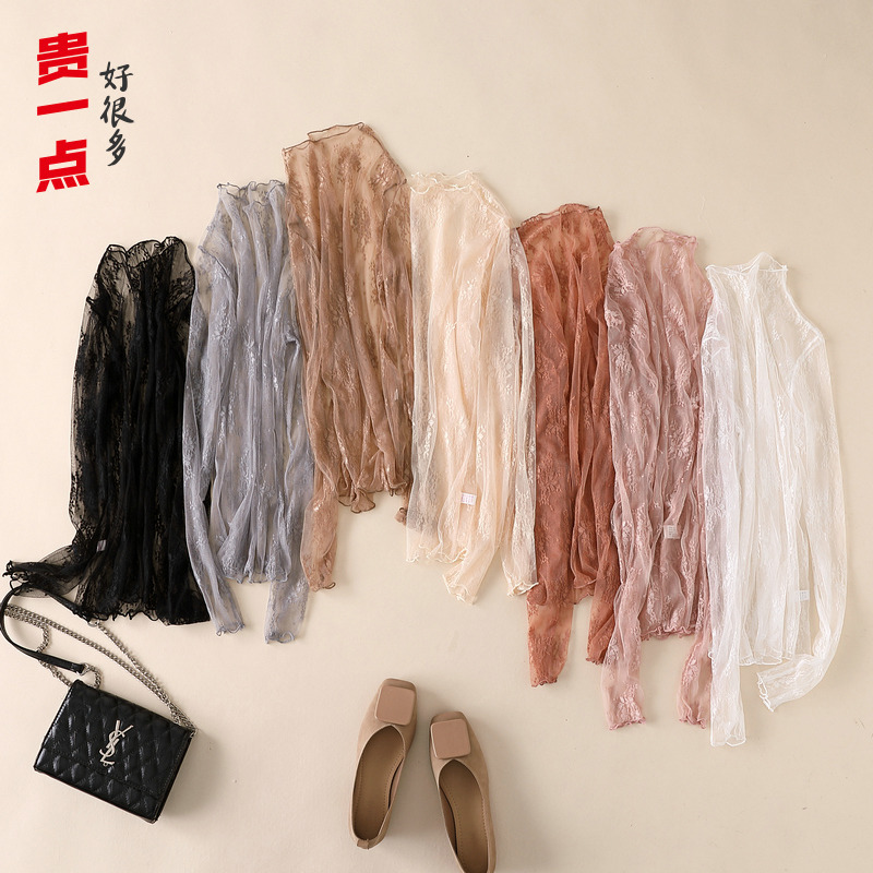 2020 Autumn and Winter Lace Bottoming Shirt Women's Long Sleeve Half Turtle Collar with Hollow Chiffon Western Style Sexy Mesh Top