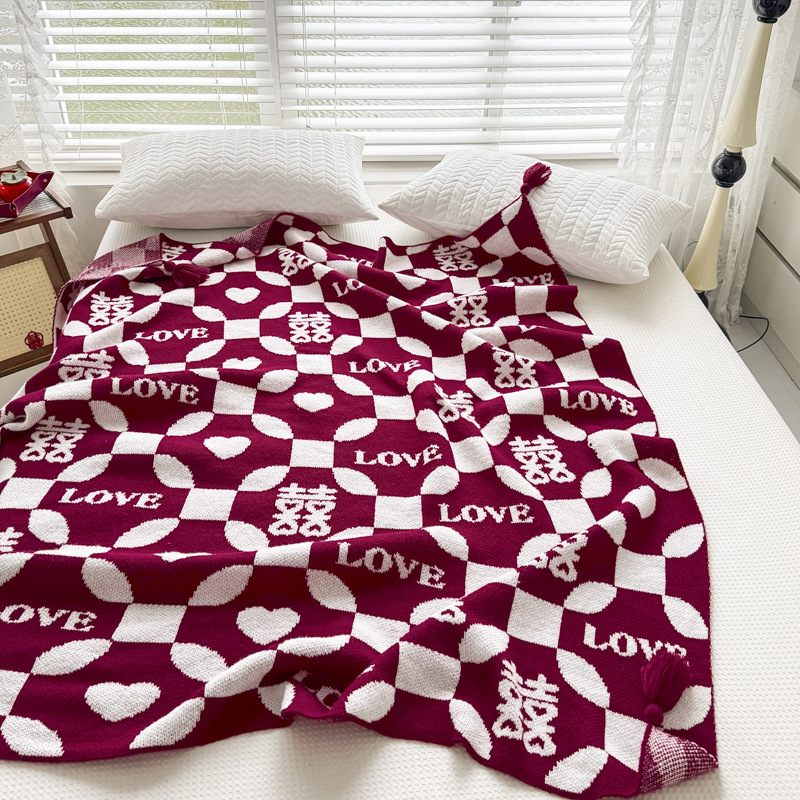 National Tide Wind Wedding Baixi Gai Blanket Wine Red Baifu Blanket Office Shawl Blanket Gift Cross-border Foreign Trade Xiyin