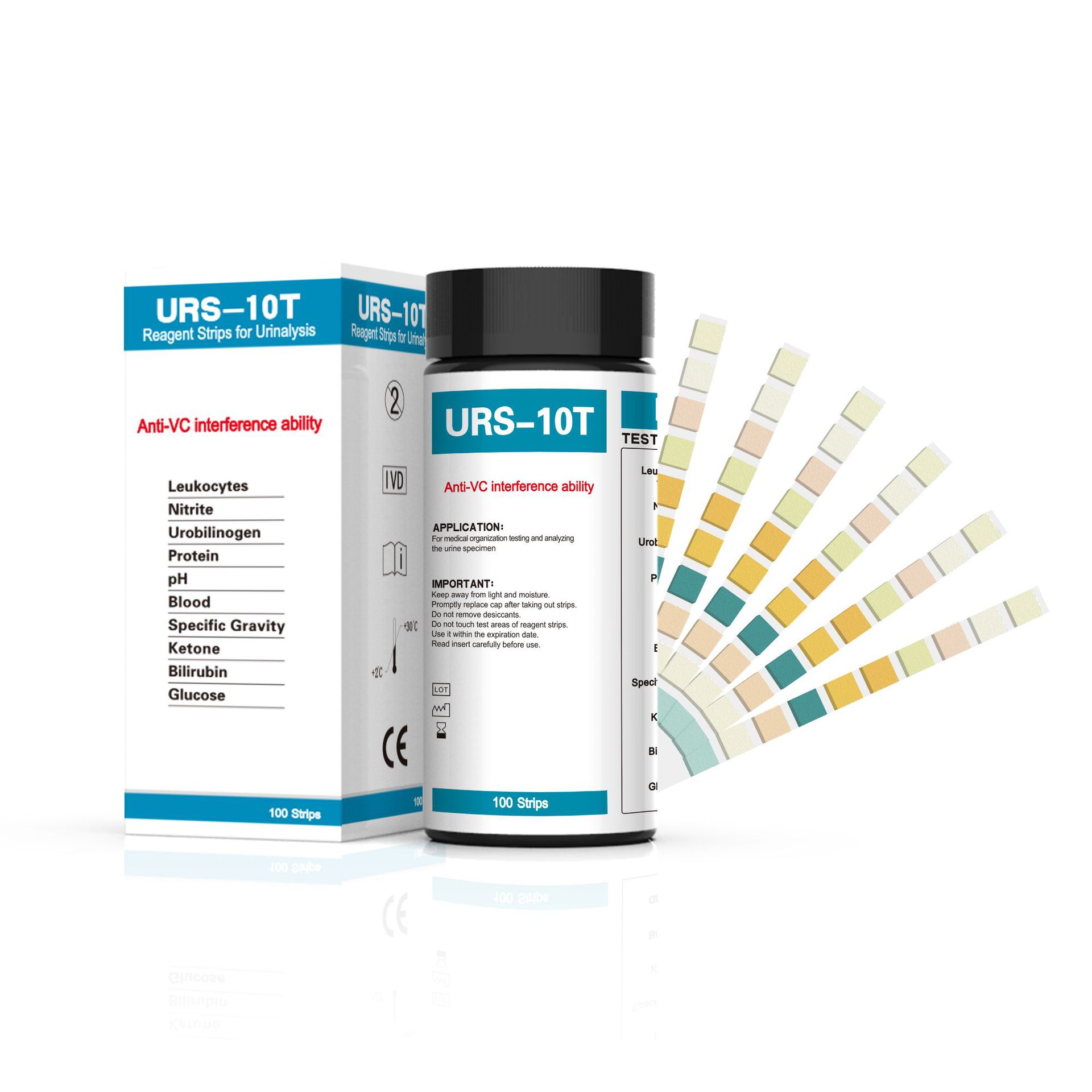 Urine Analysis Test Strips 10 in 1 Urs-10 Leukocytes Nitrite Ketone Body Hemoglobin