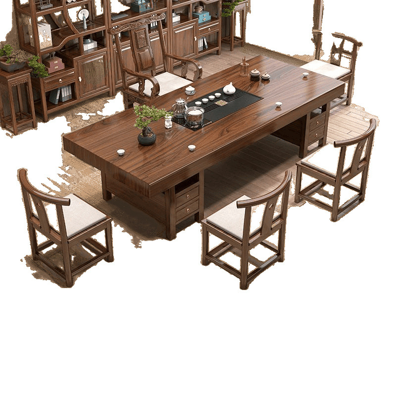 Solid Wood Large Board Tea Table and Chair Combination New Chinese Style Home Zen Kung Fu Tea Table Office Coffee Table Tea Set All in One