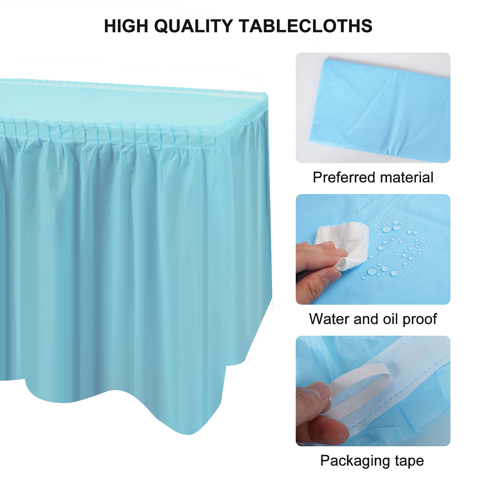 Amazon party Table Skirt Party wedding decoration table skirt PEVA waterproof oil-proof rectangular color table skirt suit