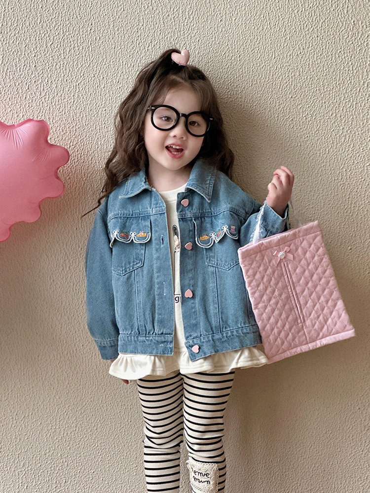 Джинсовая куртка для девочек весной и осенью 2025, новые корейские топы, модная одежда для девочек, осенние вещи для малышей