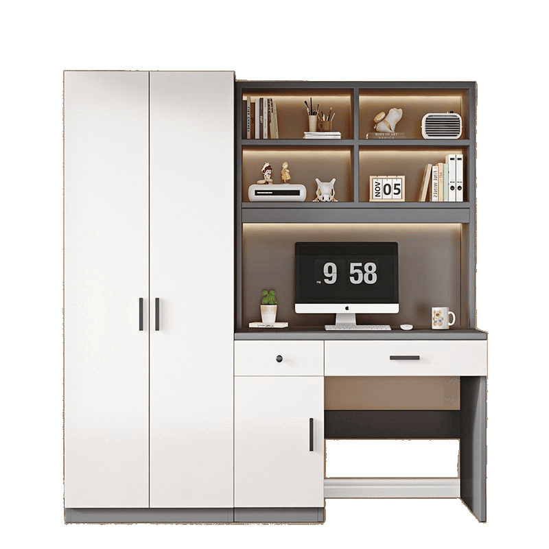 Solid Wood Wardrobe Home Bedroom Wardrobe Desk Integrated Storage Cabinet Small Apartment Simple Storage Cabinet Large Wardrobe