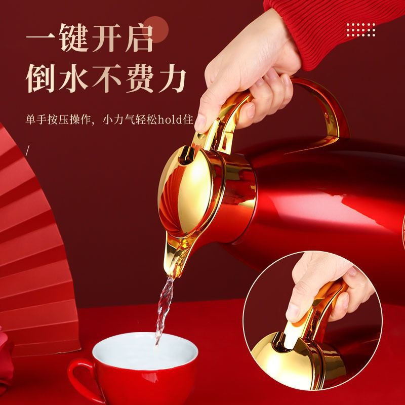 Thermal insulation kettle wedding dowry a pair of 304 stainless steel thermos kettle with cup red festive thermos