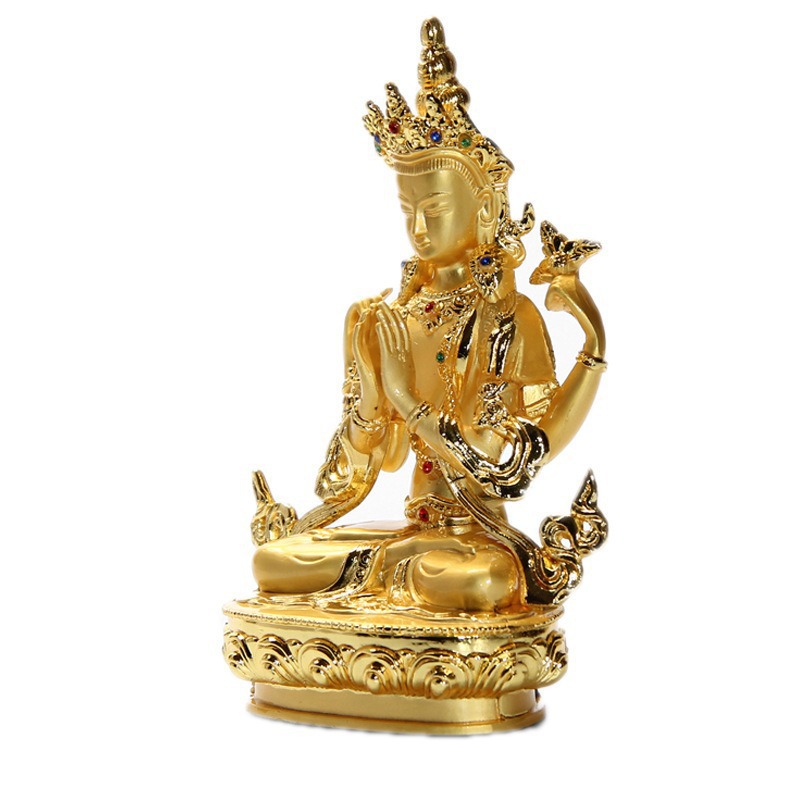 Xizang ornaments alloy Guanyin small Buddha statue Sakyamuni Jushri Tama decorative ornaments lotus master gold-plated Buddha statue 15cm high