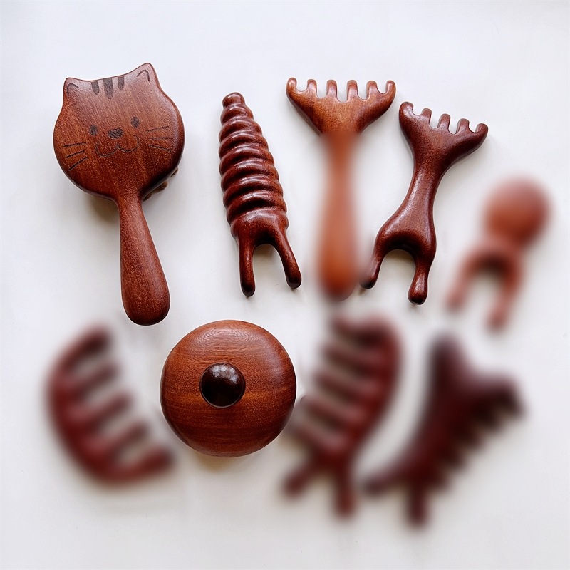 Sandalwood Massage Comb, Antler Dual-Purpose Rake, Five-Ball Comb, Seahorse Frog Meridian Massage Solid Wood Comb, Nose Scraper