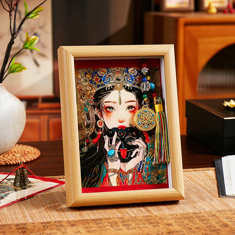 Xizang-Style Hand-Painted Gold Thangka Painting Core Special Canvas Zakhilaam Past and Present Life Photo Frame Painting Entrance Table