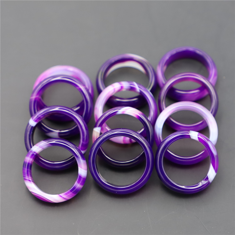 Foreign trade hot Amazon AliExpress explosions natural stone purple stripe agate ring width 6MM 17# 18#