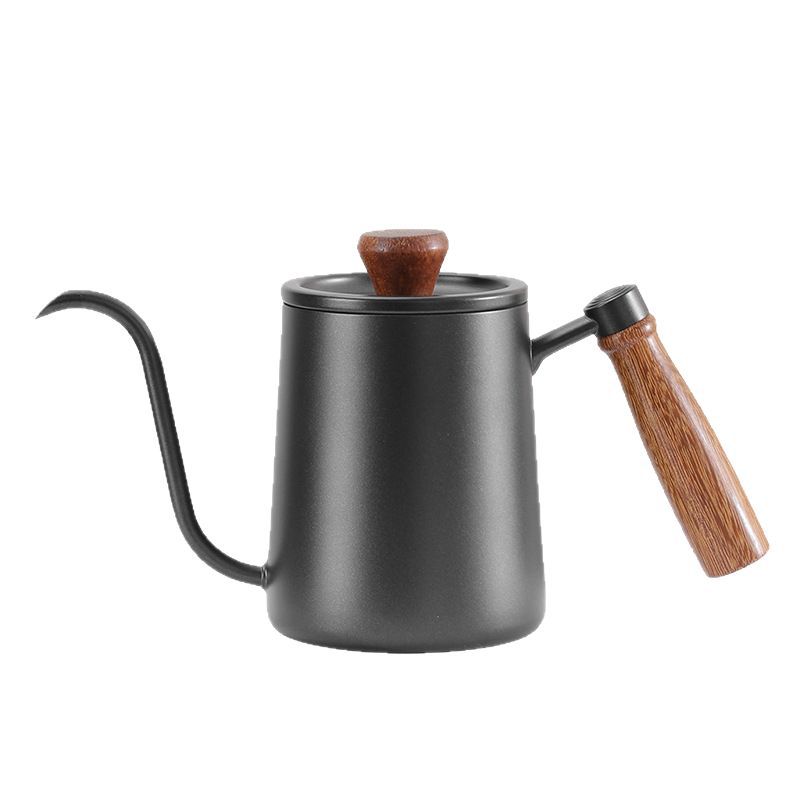 Cross-border Hot Selling 304 Stainless Steel Coffee Hand Pot New 600ml Chicken Wings Wood Hand Pot with Scale Long Mouth