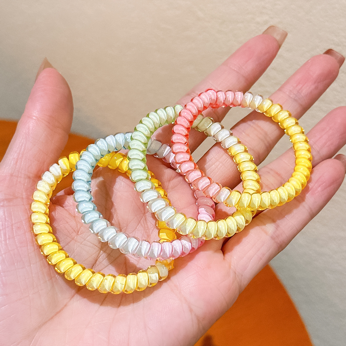 Gradient Color-Changing Traceless Telephone Line Hair Ring Women's Summer Simple Hair Rope High-Level Hair Rope Rubber Tendon Hair Accessories