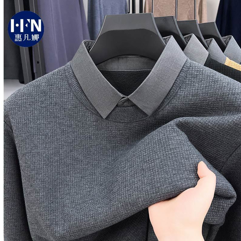 Мужской свитер с утеплителем, фальшивый комплект, корейский стиль, повседневный, толстый, вафельный