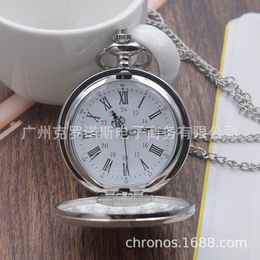 Cross-border classical pocket watch wholesale two-sided light up white pocket watch matte silver two-sided light retro full-light pocket watch