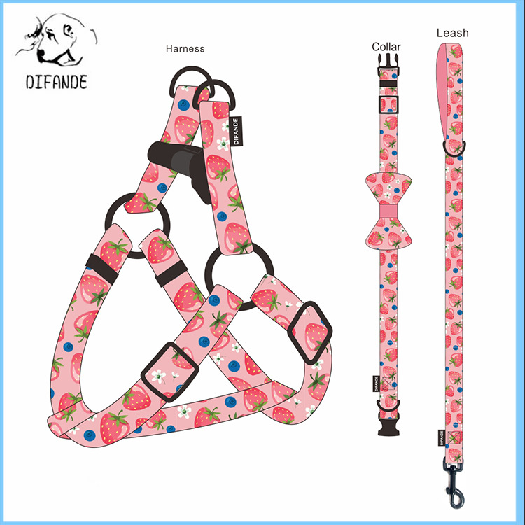 Chest strap vest reflective pet leash suit large, medium and small dogs strawberry fruit pattern dog rope chest back