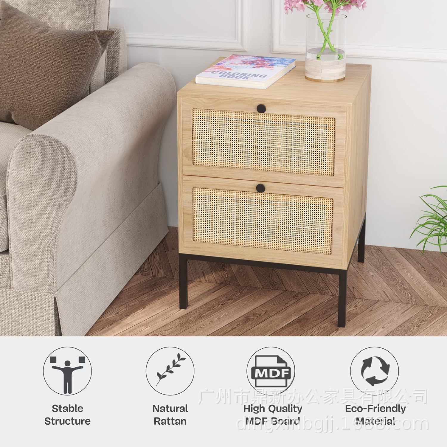 Amazon's Best-Selling Modern and Simple Rattan Bedside Table Set of 2 with 2 Drawers Coffee Table