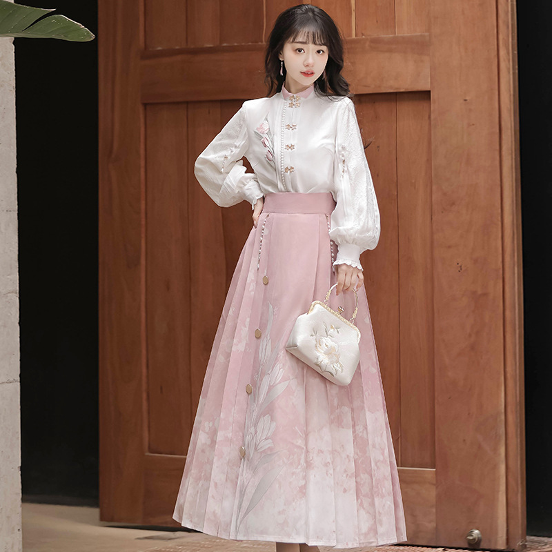Original Tulip Hanfu Women's Chinese Style Improved Han Element Top Half Skirt suit 7013
