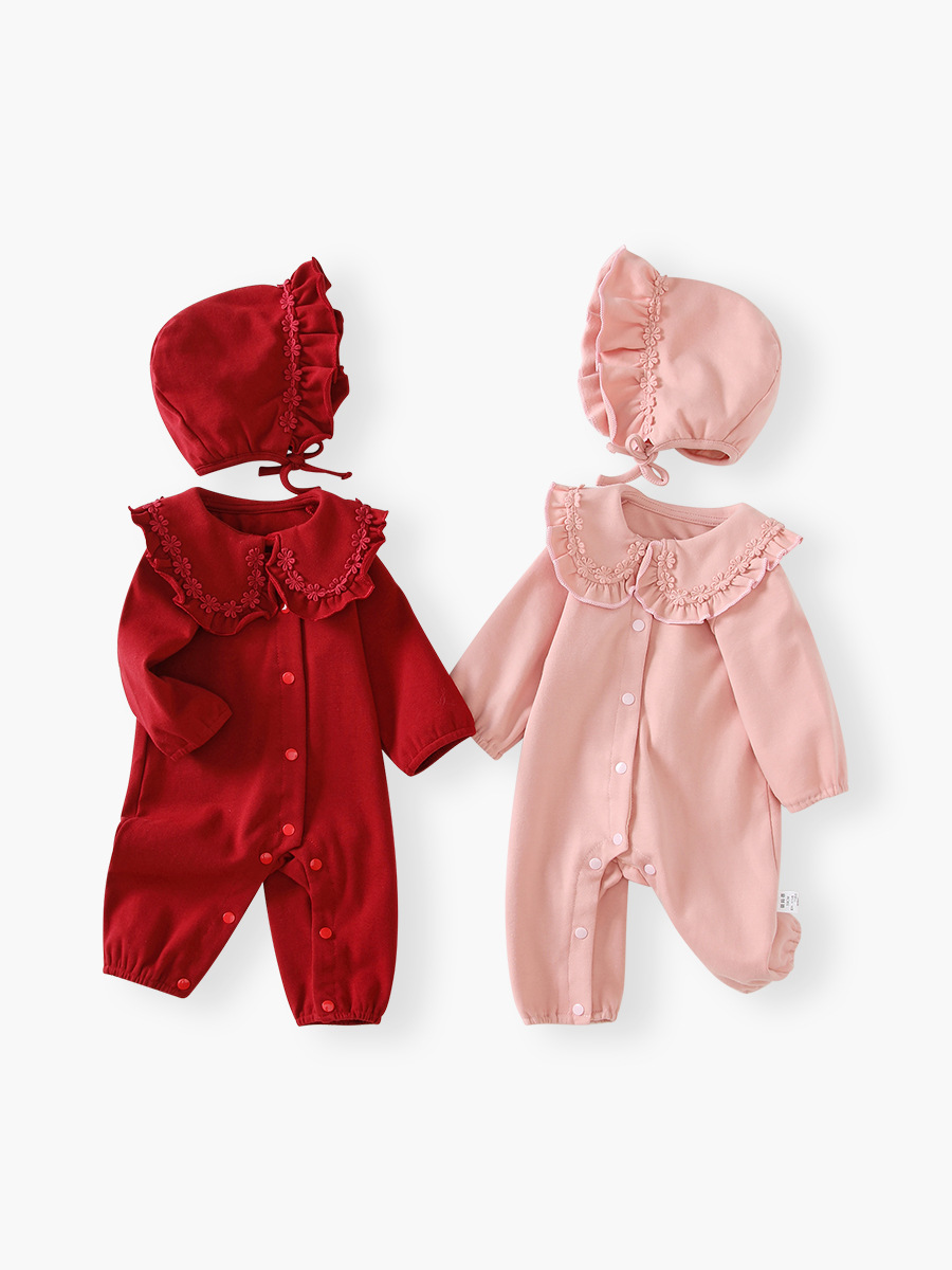 Baby Jumpsuit, Autumn Long-Sleeved New Breathable Newborn Clothes, Red Long-Sleeved A-Class Full-Month Baby Clothing
